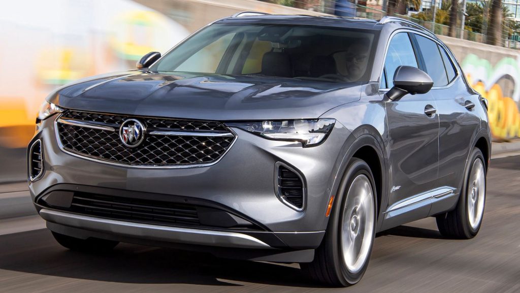 A gray 2022 Buick Envision driving towards us.