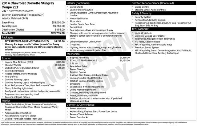 2014 Chevrolet Corvette Stingray 2LT