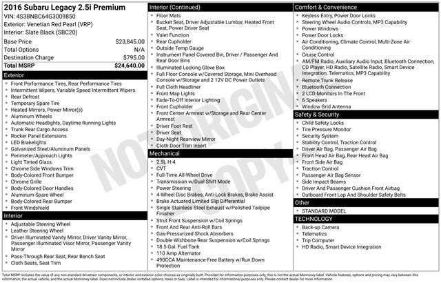 2016 Subaru Legacy 2.5i Premium