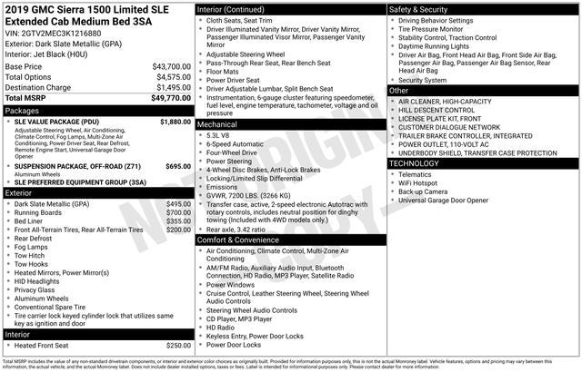 2019 GMC Double Cab Standard Box 4-Wheel Drive SLE SLE