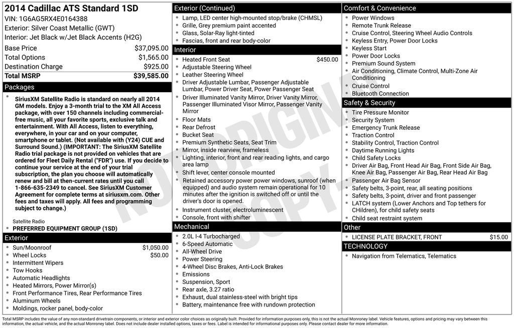 2014 Cadillac ATS Standard AWD