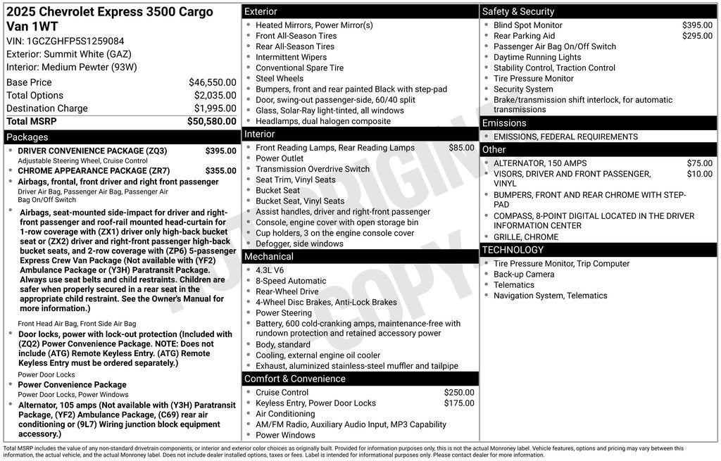 2025 Chevrolet Express Cargo 3500 WT