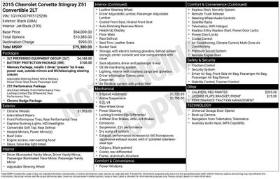 2015 Chevrolet Corvette Stingray Z51 2LT