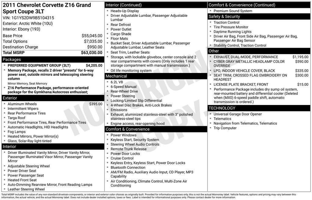 2011 Chevrolet Corvette Grand Sport Z16 Grand Sport w/3LT