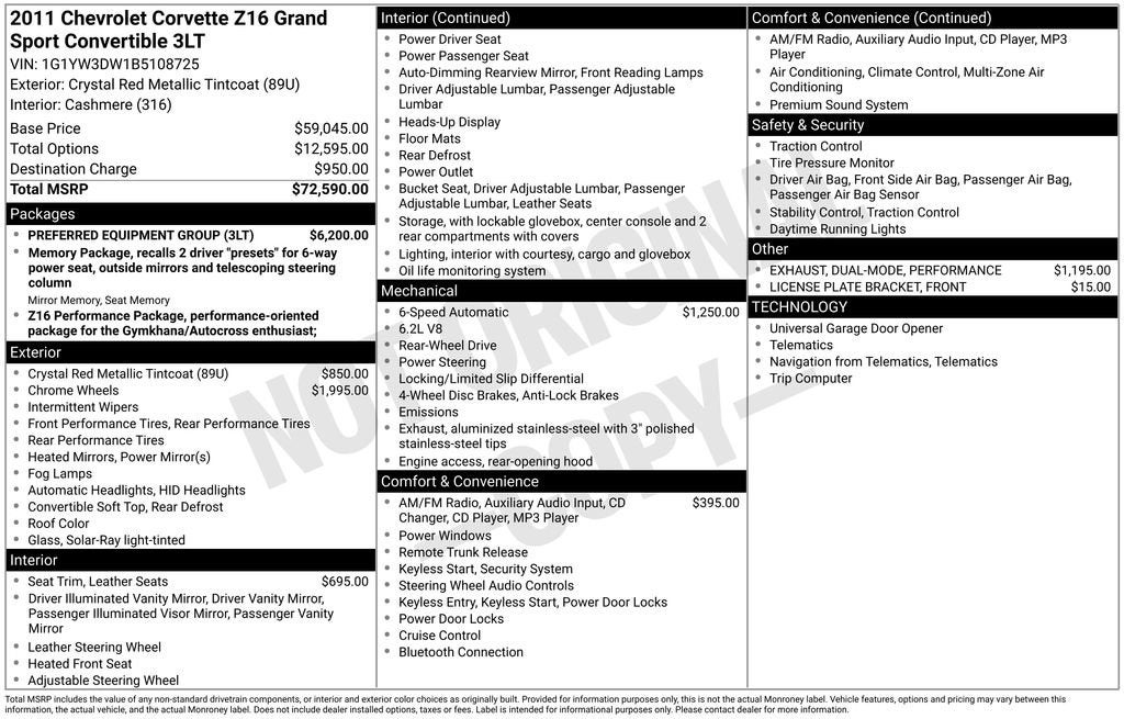 2011 Chevrolet Corvette Grand Sport Z16 Grand Sport w/3LT