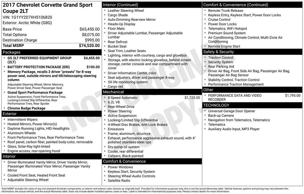 2017 Chevrolet Corvette Grand Sport Grand Sport 2LT
