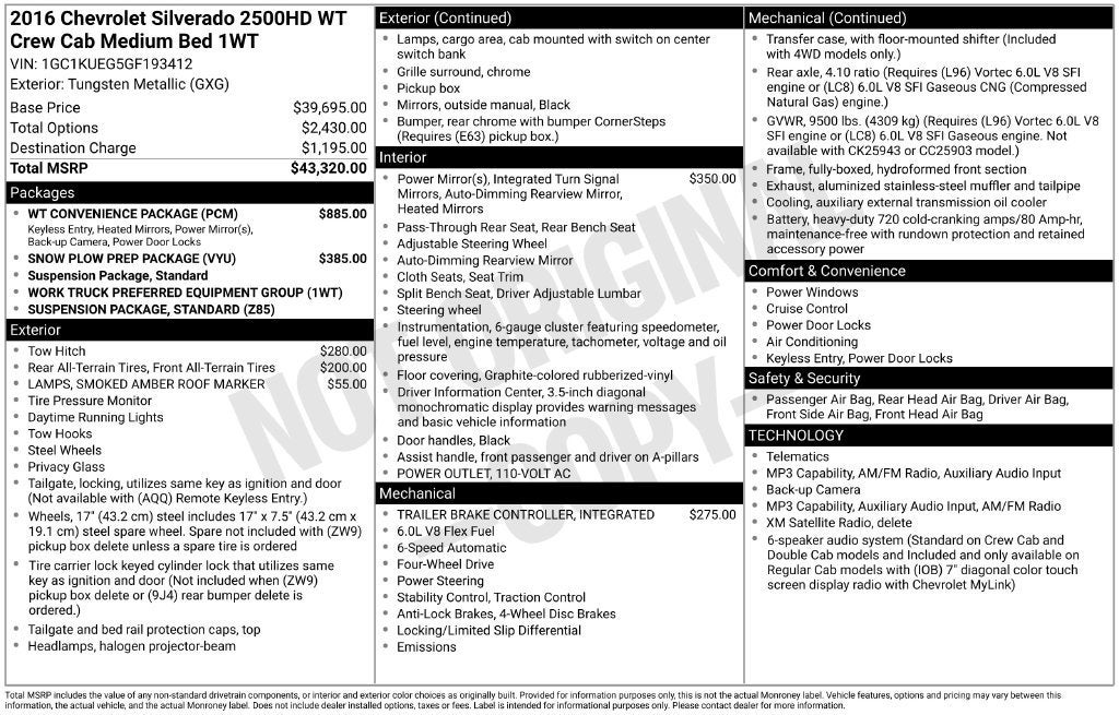 2016 Chevrolet Silverado 2500 HD Work Truck