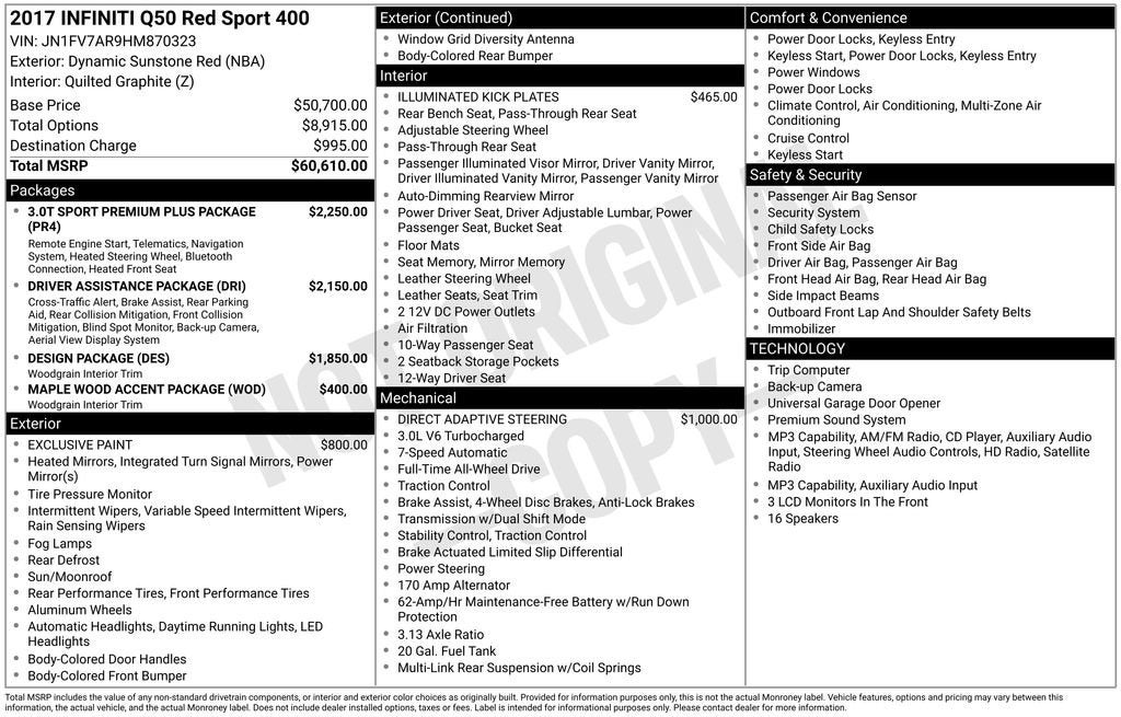 2017 INFINITI Q50 Red Sport 400