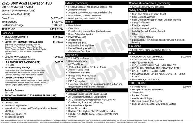2026 GMC Acadia Elevation