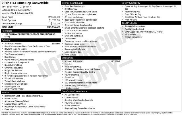 2012 FIAT 500 Pop